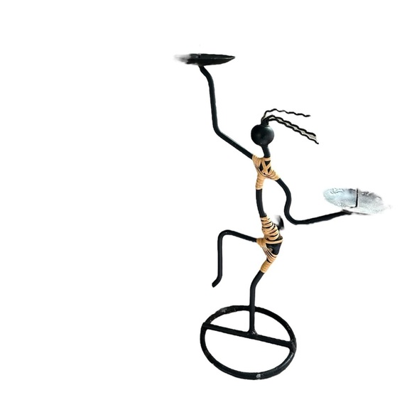 Set of 3 Metal Stick Figure Candle Holders - Picture 2 of 4